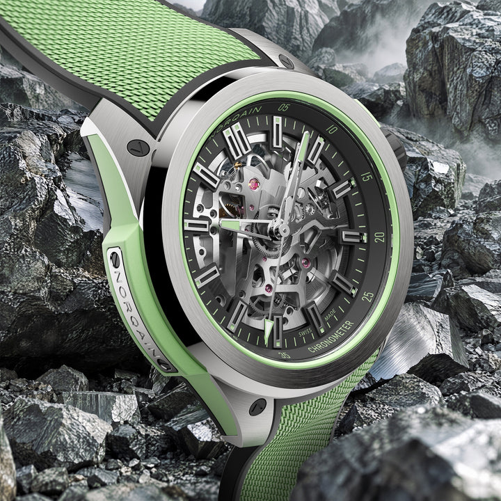NORQAIN - Wild ONE Skeleton - N3000.26T01.B01 – Automatikwerk – mintgrün, schwarz - 42 mm - Herrenuhr mit Kautschukarmband
