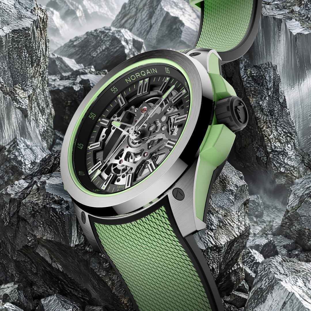 NORQAIN - Wild ONE Skeleton - N3000.26T01.B01 – Automatikwerk – mintgrün, schwarz - 42 mm - Herrenuhr