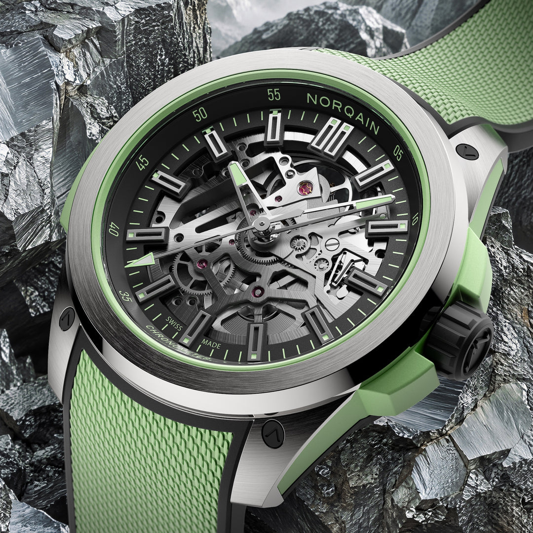 NORQAIN - Wild ONE Skeleton - N3000.26T01.B01 – Automatikwerk – mintgrün, schwarz - 42 mm - Herrenuhr