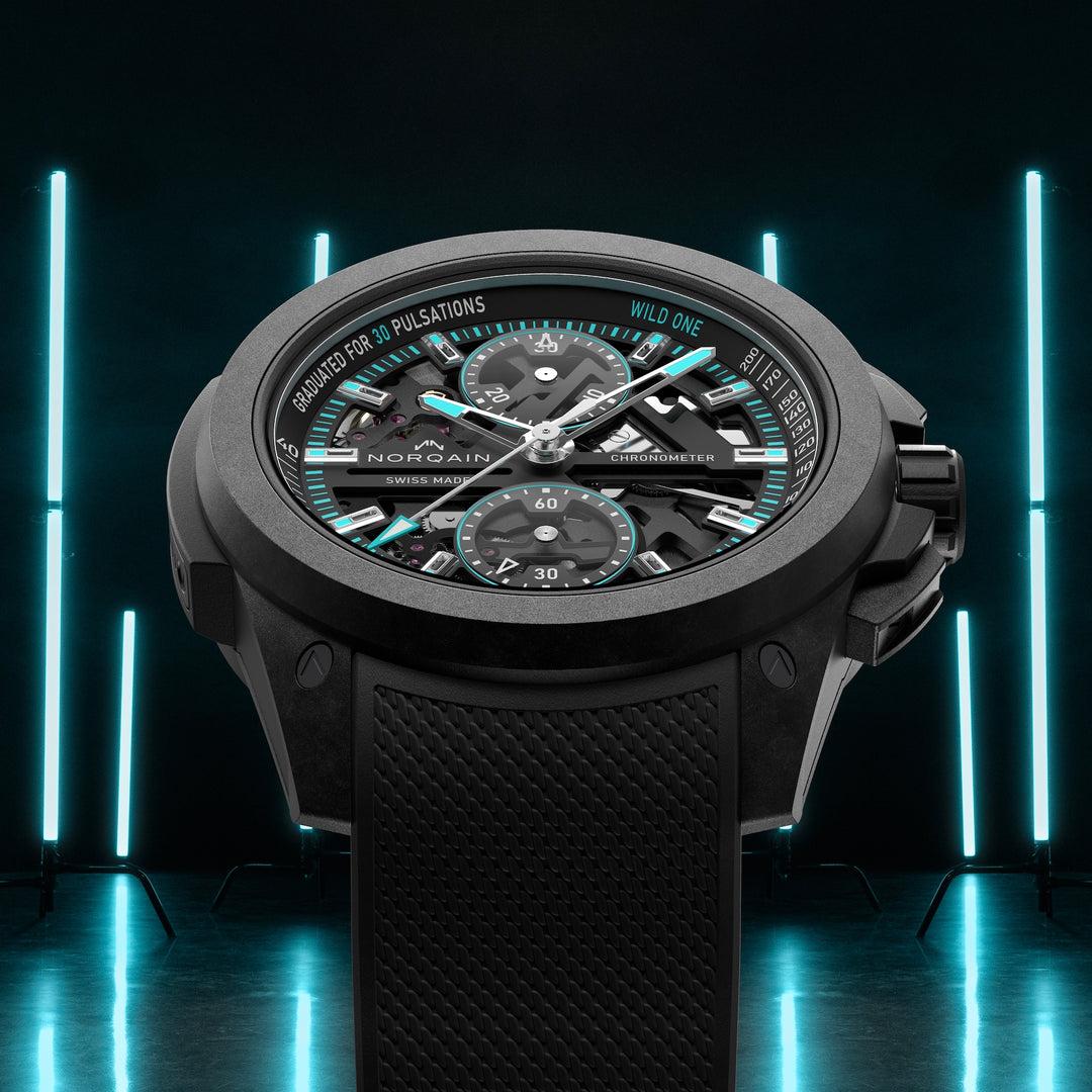NORQAIN - Wild ONE Skeleton Chrono - N3002.40Q01.B07 – Automatik-Chronographenwerk – schwarz, türkis - 42 mm - Herrenuhr