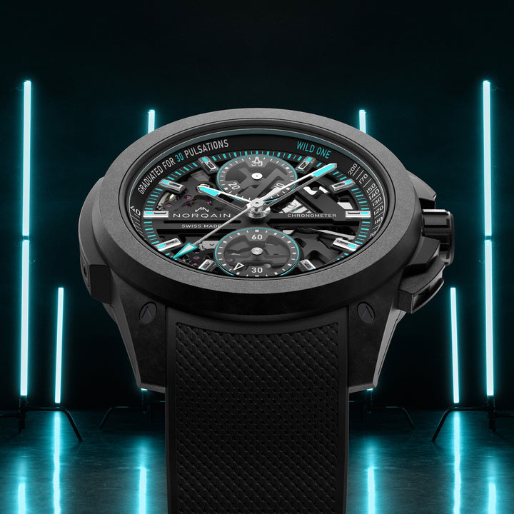 NORQAIN - Wild ONE Skeleton Chrono - N3002.40Q01.B07 – Automatik-Chronographenwerk – schwarz, türkis - 42 mm - Herrenuhr