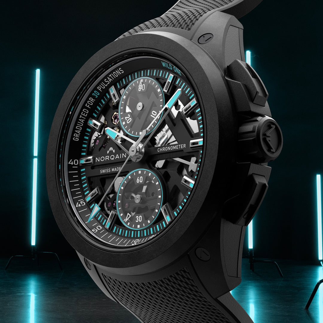 NORQAIN - Wild ONE Skeleton Chrono - N3002.40Q01.B07 – Automatik-Chronographenwerk – schwarz, türkis - 42 mm - Herrenuhr mit türkisen Details