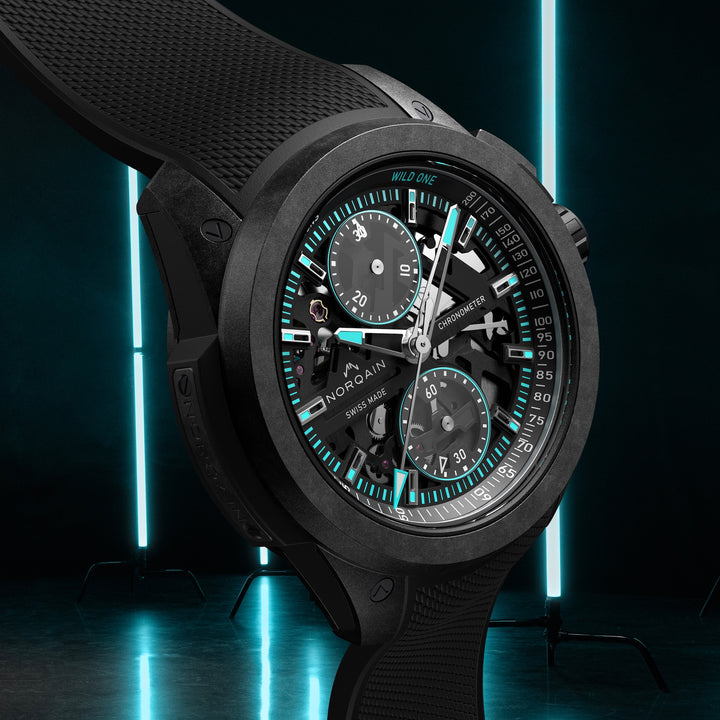 NORQAIN - Wild ONE Skeleton Chrono - N3002.40Q01.B07 – Automatik-Chronographenwerk – schwarz, türkis - 42 mm - Herrenuhr black watch