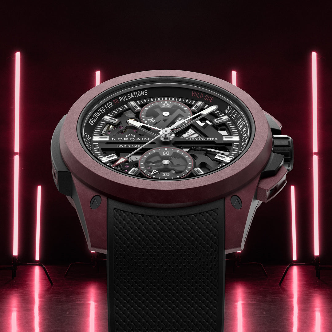NORQAIN - Wild ONE Skeleton Chrono Limited Edition - N3002.40Q02.B01 – Automatik-Chronographenwerk – schwarz, dunkelrot - 42 mm - Herrenuhr in burgunderrot