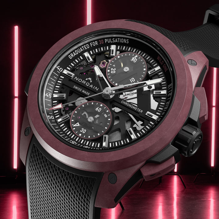 NORQAIN - Wild ONE Skeleton Chrono Limited Edition - N3002.40Q02.B01 – Automatik-Chronographenwerk – schwarz, dunkelrot - 42 mm - Herrenuhr mit Pulsometer
