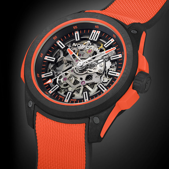 NORQAIN - Wild ONE Skeleton Coral - N3000.07Q31.B13 – Automatikwerk – rot, schwarz - 42 mm - Herrenuhr 
