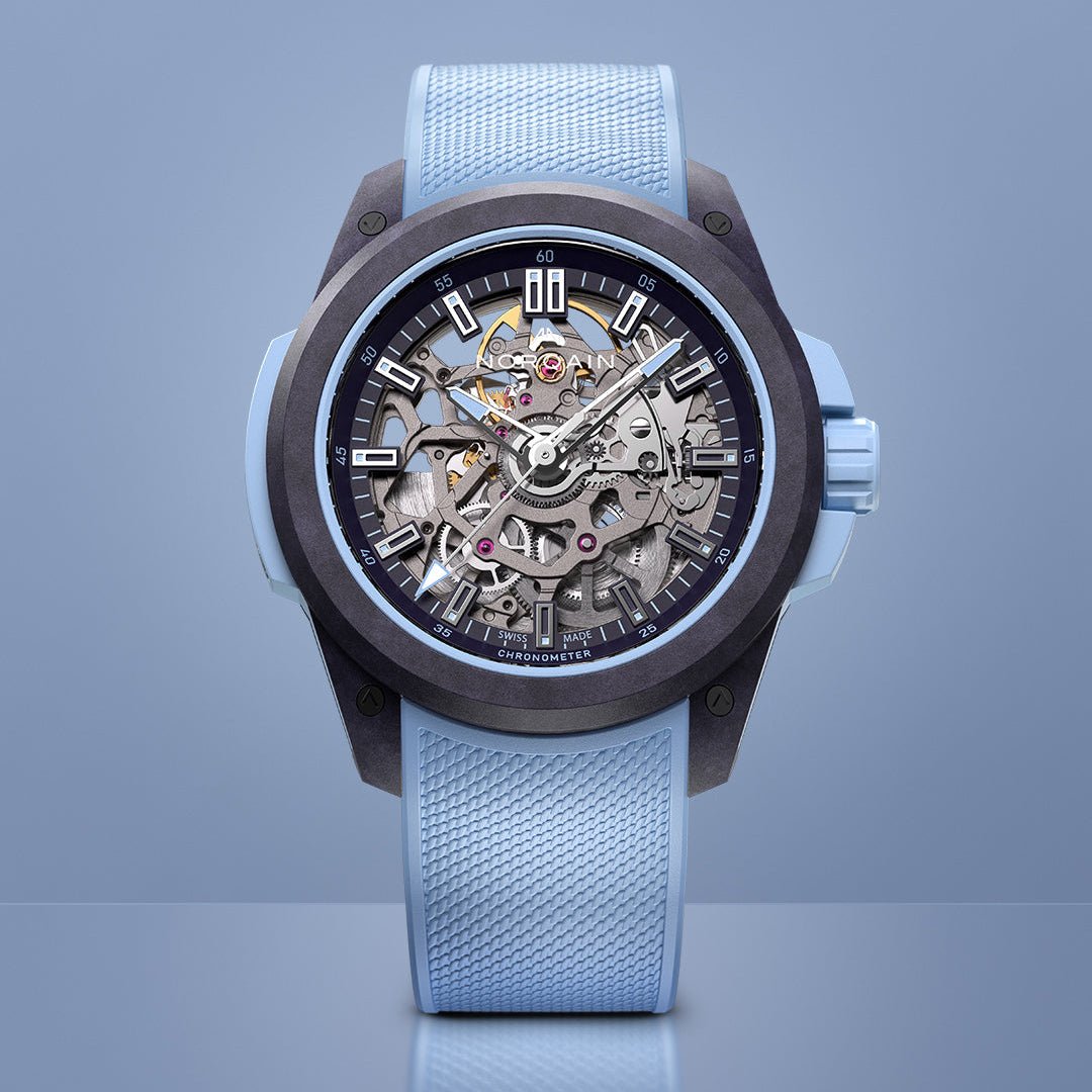 NORQAIN - Wild ONE Skeleton Purple Ice Blue - N3001.07Q05.P01 – Automatikwerk – Iceblau - 39 mm - Herrenuhr bei Juwelier Krebber