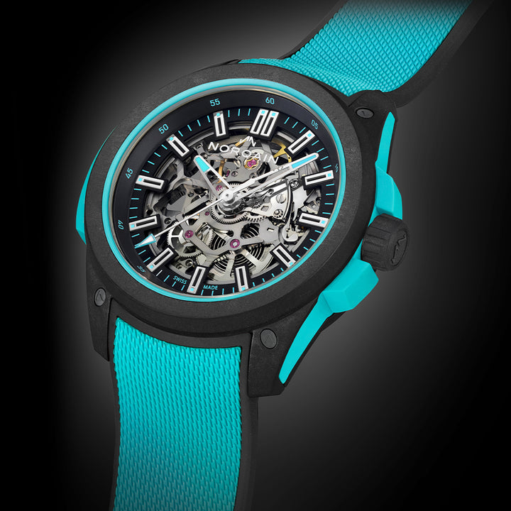 NORQAIN - Wild ONE Skeleton Turquoise - N3000.07Q27.B07 – Automatikwerk – türkis, schwarz - 42 mm - Herrenuhr