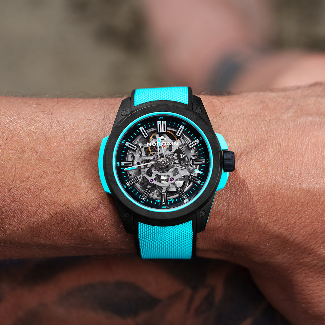 NORQAIN - Wild ONE Skeleton Turquoise - N3000.07Q27.B07 – Automatikwerk – türkis, schwarz - 42 mm - Herrenuhr