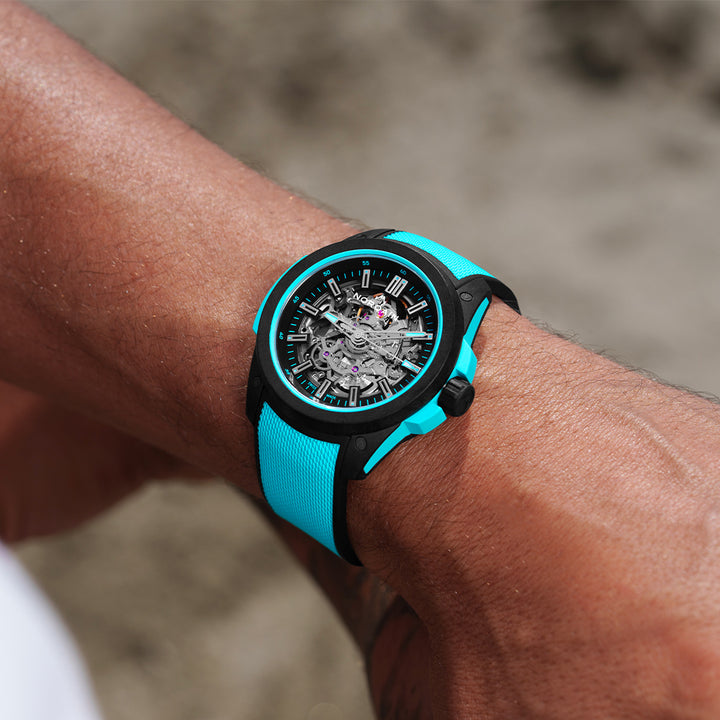 NORQAIN - Wild ONE Skeleton Turquoise - N3000.07Q27.B07 – Automatikwerk – türkis, schwarz - 42 mm - Herrenuhr