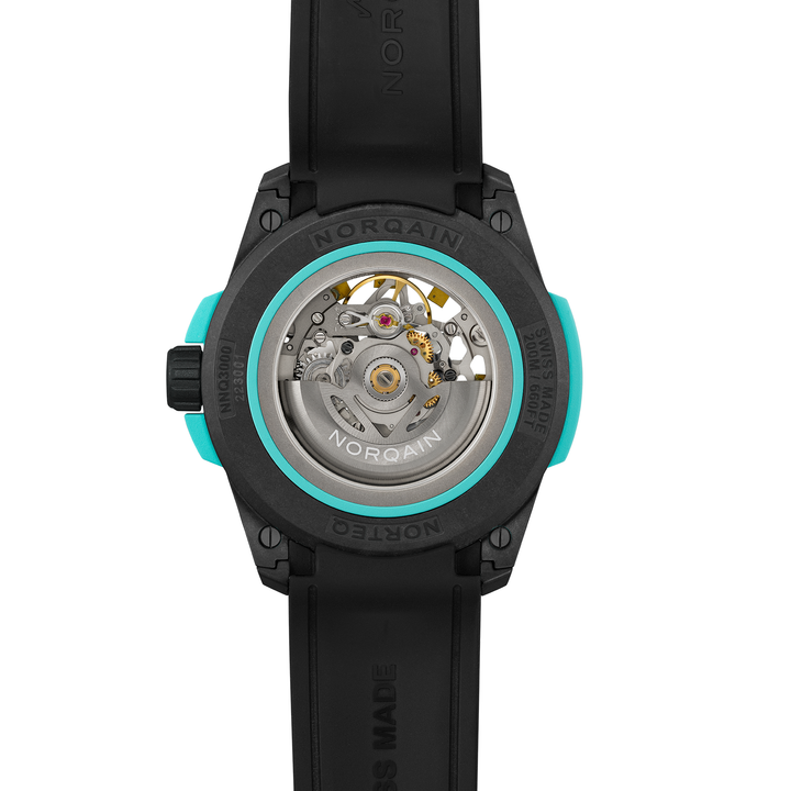 NORQAIN - Wild ONE Skeleton Turquoise - N3000.07Q27.B07 – Automatikwerk – türkis, schwarz - 42 mm - Herrenuhr mit schwarzem transparentem Gehäuseboden
