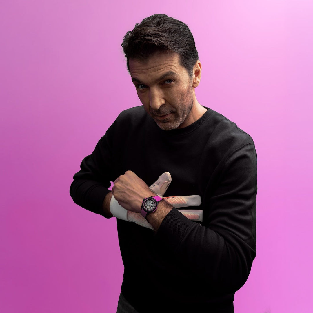 NORQAIN - Wild ONE Skeleton Hyper Pink - N3001.07Q04.B03 – Automatikwerk – Hyper Pink - 39 mm - Herren- und Damenuhr, Gigi Buffon