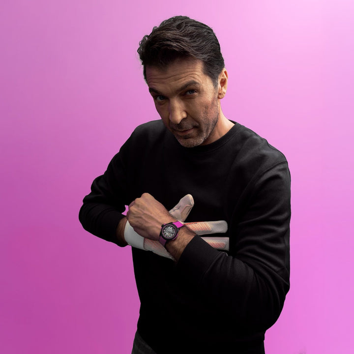 NORQAIN - Wild ONE Skeleton Hyper Pink - N3001.07Q04.B03 – Automatikwerk – Hyper Pink - 39 mm - Herren- und Damenuhr, Gigi Buffon