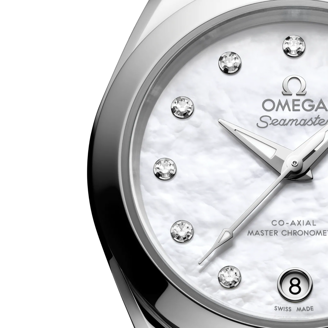 OMEGA - Seamaster Aqua Terra 150M - 220.10.30.20.55.001 – Automatikwerk – weiß, Perlmutt - 30 mm - Damenuhr mit Diamantindizes