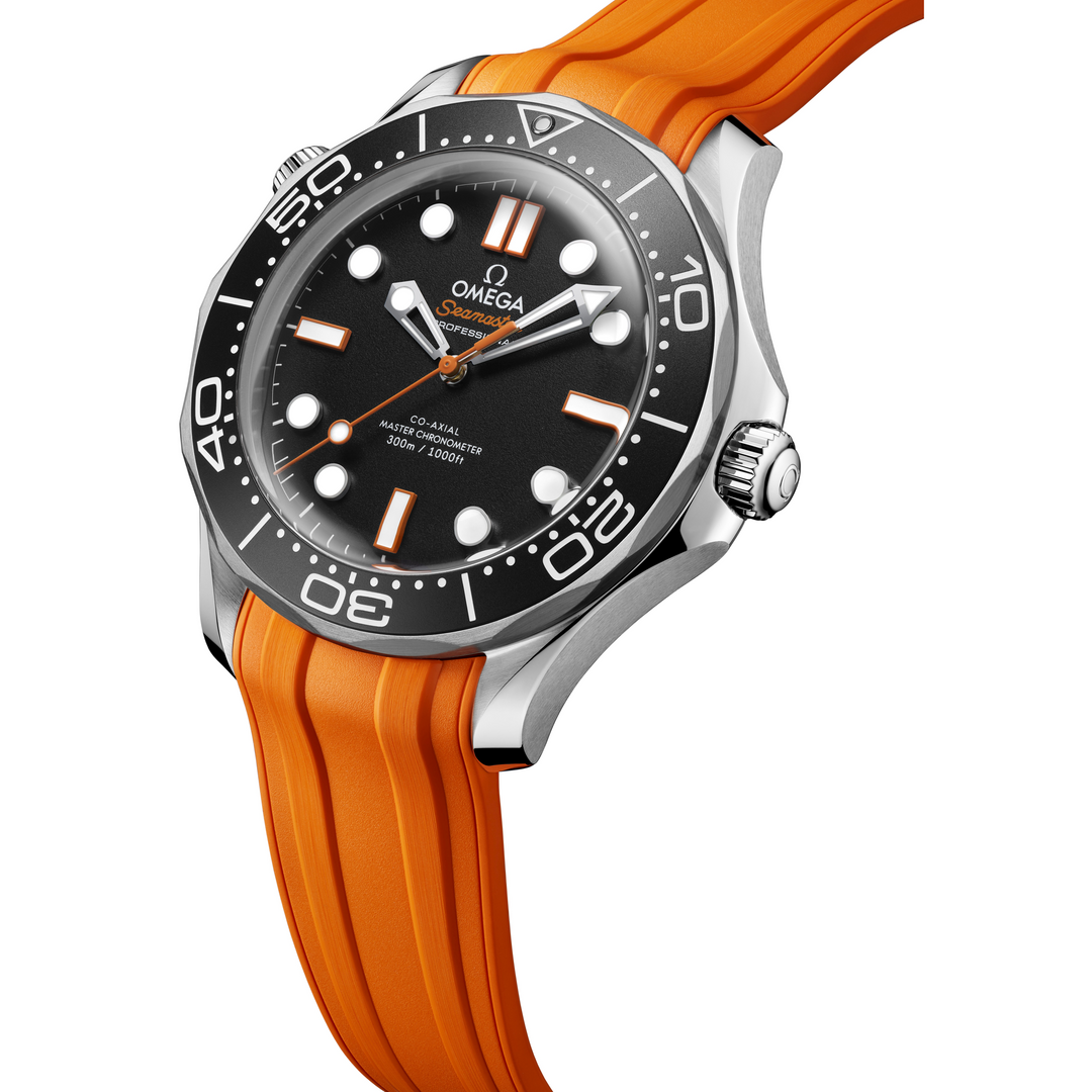 OMEGA - Seamaster Diver 300M - 210.32.42.20.01.006 – Automatikwerk – schwarz, orange - 42 mm - Herrenuhr mit orangem Kautschukband