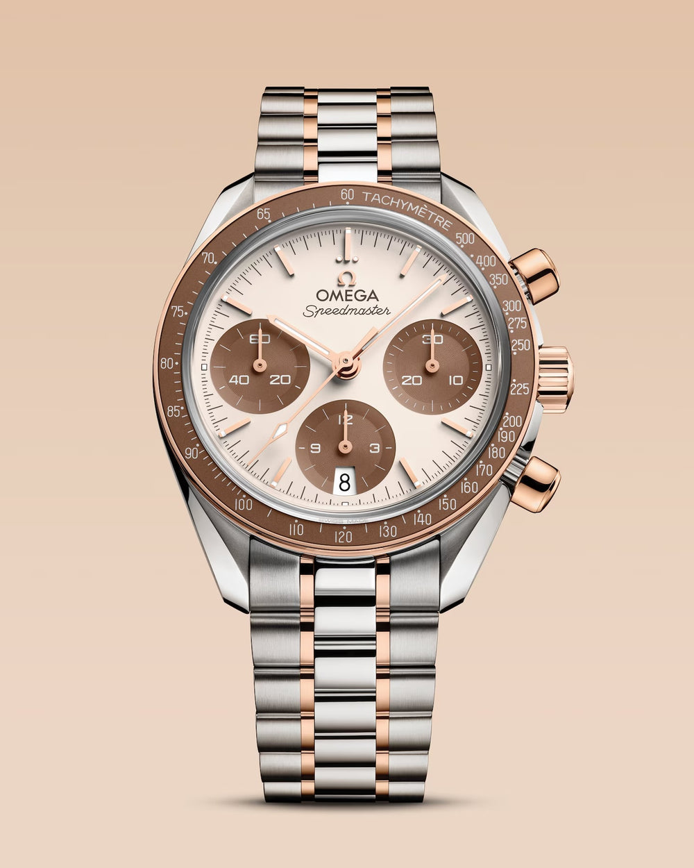 OMEGA Speedmaster 38 - 324.20.38.50.02.002 - Automatik-Chronograph - weiß, Gold, Braun - 38 mm - Herren- und Damenuhr bei Juwelier Krebber