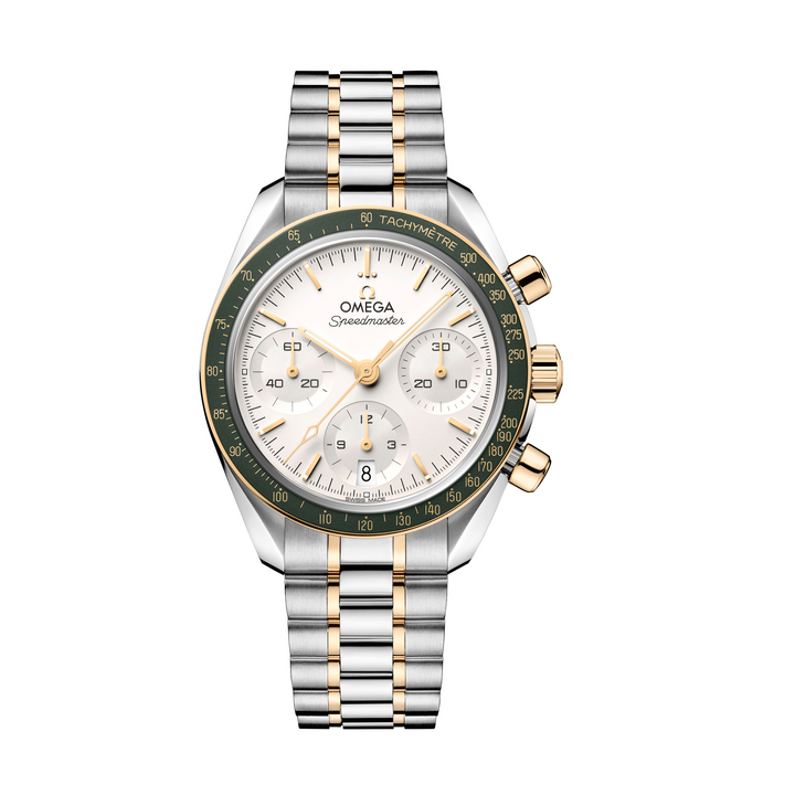 OMEGA Speedmaster 38 - 324.20.38.50.02.001 - Automatik-Chronograph - Silber, Gold, Grün - 38 mm - Herren- und Damenuhr