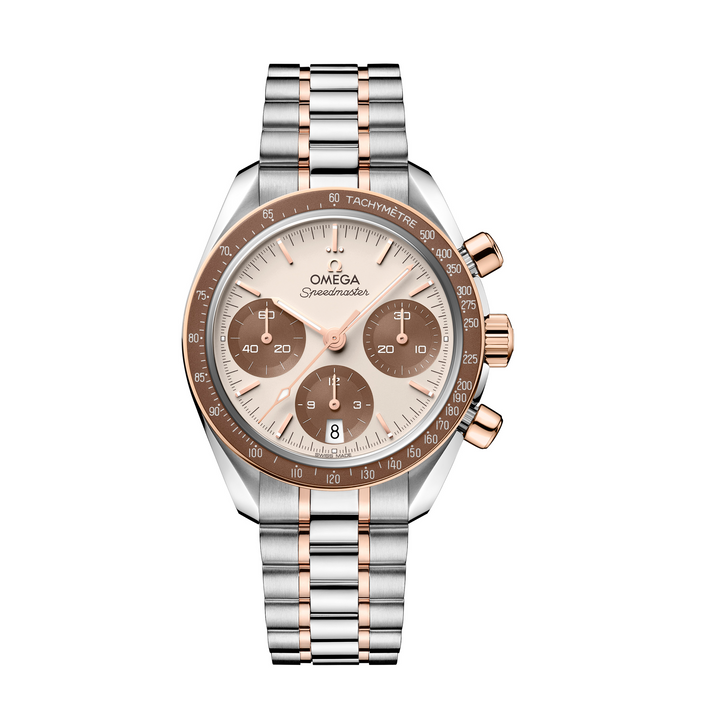 OMEGA Speedmaster 38 - 324.20.38.50.02.002 - Automatik-Chronograph - weiß, Gold, Braun - 38 mm - Herren- und Damenuhr
