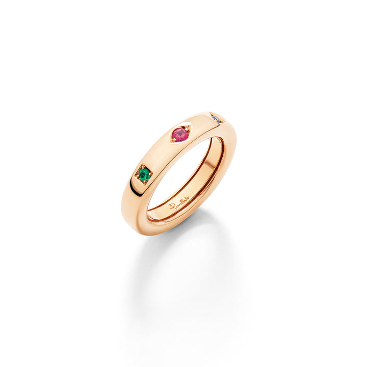 Pomellato Iconica Ring Extra Slim PAC6041-O7000-000VA aus Roségold, Rubin, Safir und Smaragd 