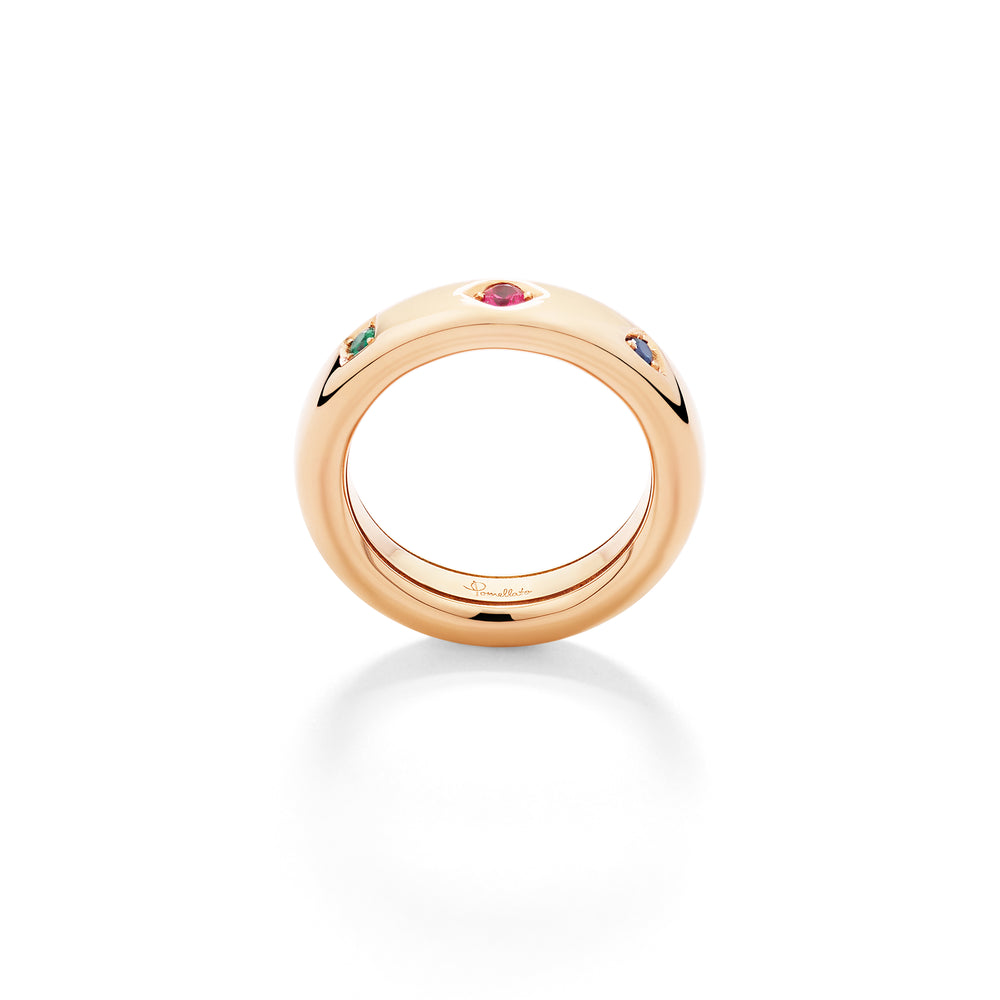 Pomellato Iconica Ring Extra Slim PAC6041-O7000-000VA aus Roségold, Rubin, Safir und Smaragd 