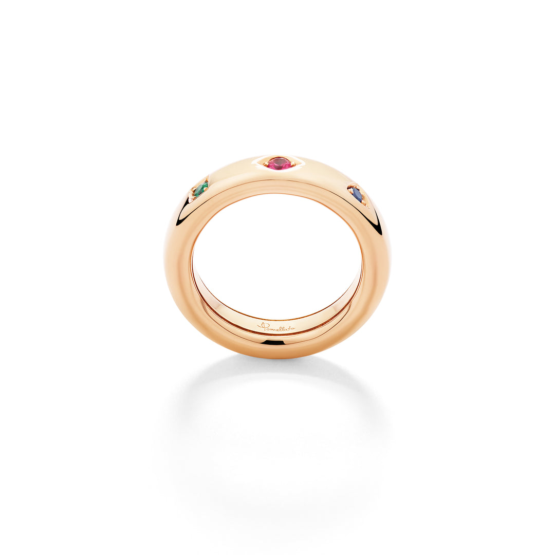 Pomellato Iconica Ring Extra Slim PAC6041-O7000-000VA aus Roségold, Rubin, Safir und Smaragd 