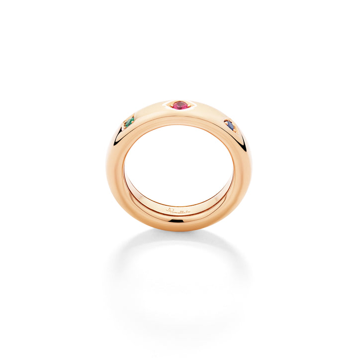 Pomellato Iconica Ring Extra Slim PAC6041-O7000-000VA aus Roségold, Rubin, Safir und Smaragd 