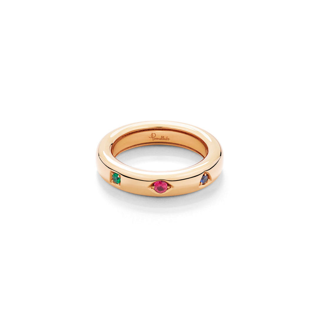 Pomellato Iconica Ring Extra Slim PAC6041-O7000-000VA aus Roségold, Rubin, Safir und Smaragd 