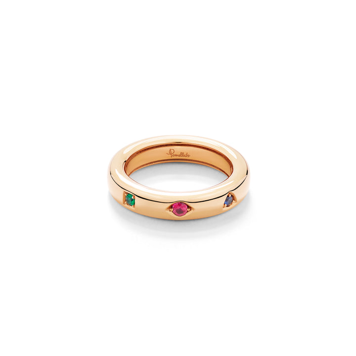 Pomellato Iconica Ring Extra Slim PAC6041-O7000-000VA aus Roségold, Rubin, Safir und Smaragd 