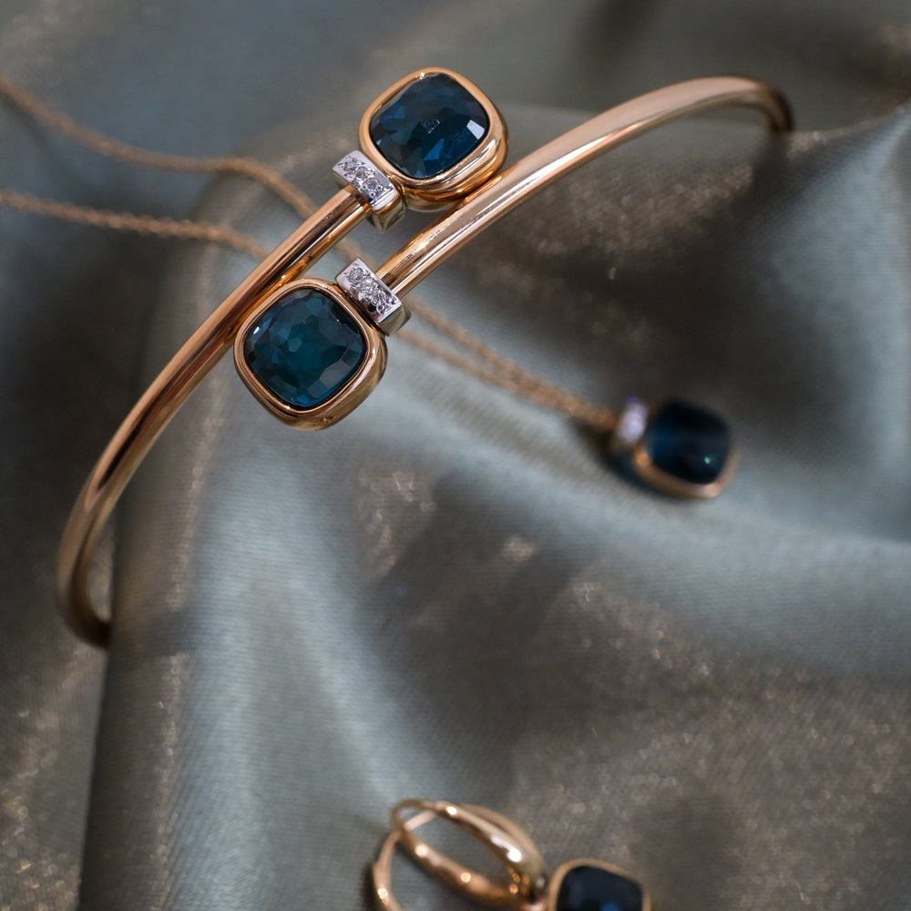 Pomellato - Nudo Mini Armreif – PBC5020_O6WHR_DB0TL – Roségold und Weißgold – Farbsteine und Diamanten - Armreif für Damen