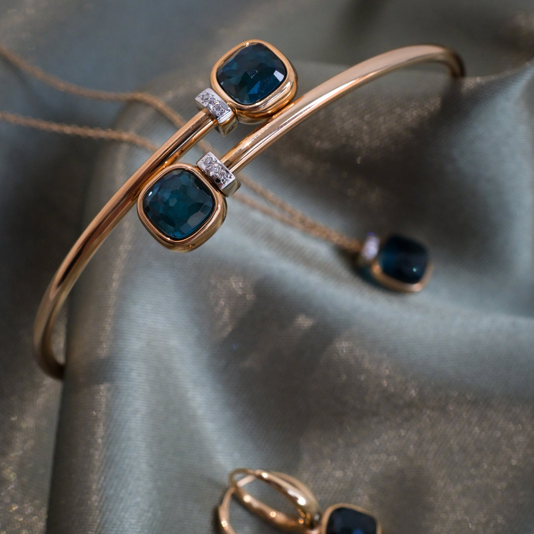 Pomellato - Nudo Mini Armreif – PBC5020_O6WHR_DB0TL – Roségold und Weißgold – Farbsteine und Diamanten - Armreif für Damen