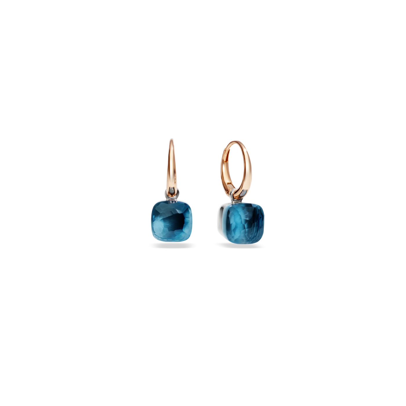 Pomellato - Nudo Petit Ohrringe POB2010_O6000_000TL mit London Blue Topas in einer Weißgoldfassung und Roségold Creolen