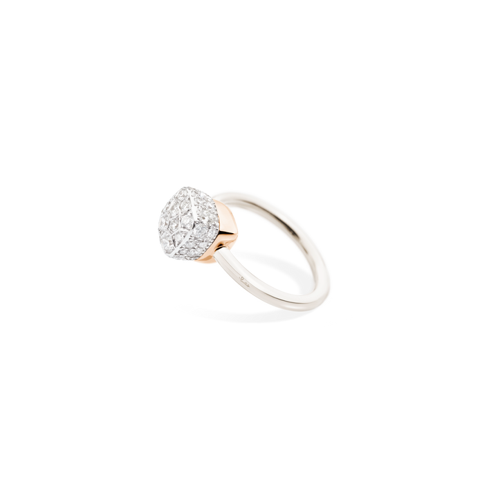 Pomallato Nudo Diamant Solitär Ring aus Weißgold und Rségold-Fassung.