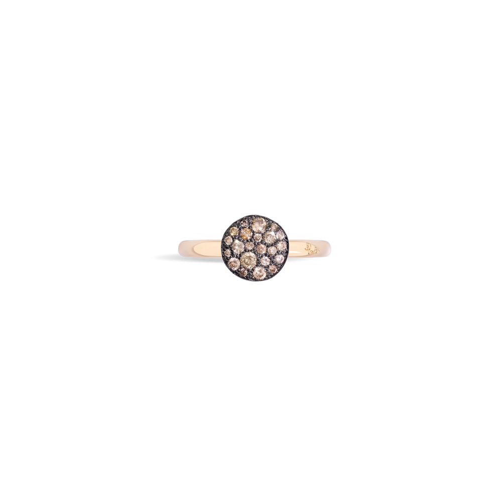Pomellato Sabbia Ring aus Roségold und Diamant-Pave aus braunen Brillanten. Draufsicht