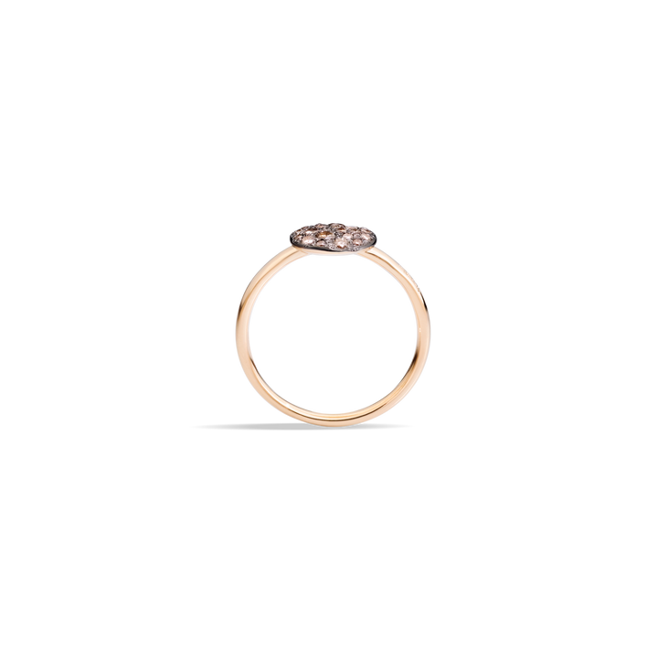 Pomellato Sabbia Ring aus Roségold und Diamant-Pave aus braunen Brillanten. Seitenansicht