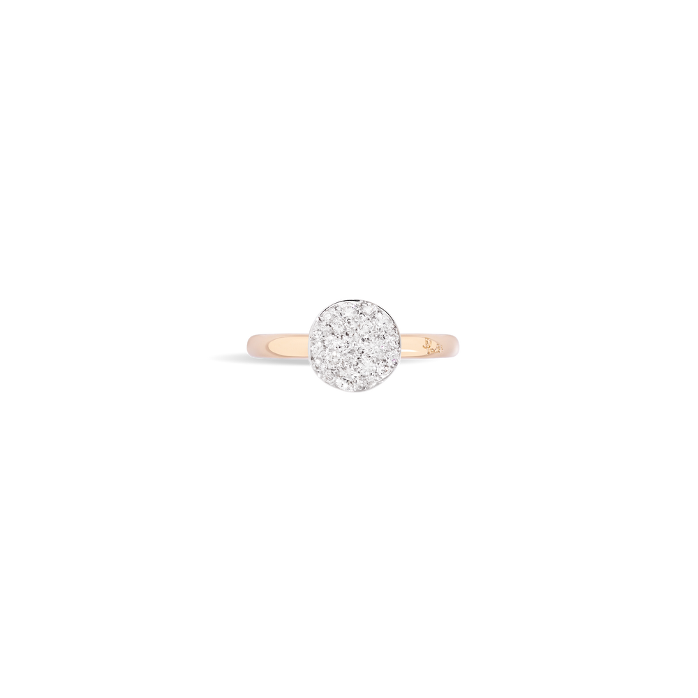 Pomellato Sabbia Ring mit runder Pavee Fassung und weißen Diamanten. Referenz PAB4070_O7000_DB000 -Draufsicht