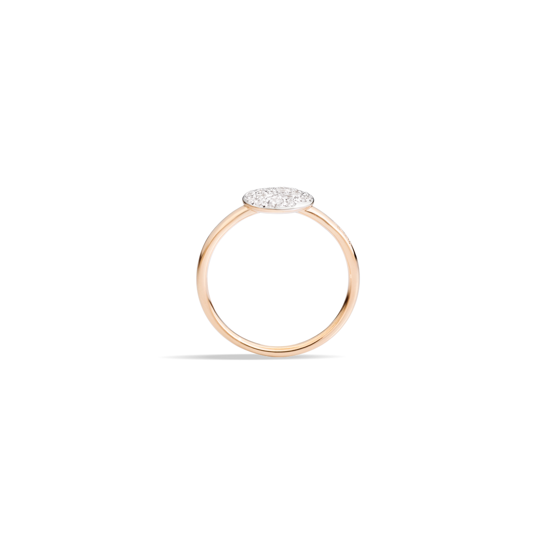 Pomellato Sabbia Ring mit runder Pavee Fassung und weißen Diamanten. Referenz PAB4070_O7000_DB000 - Seitenansicht