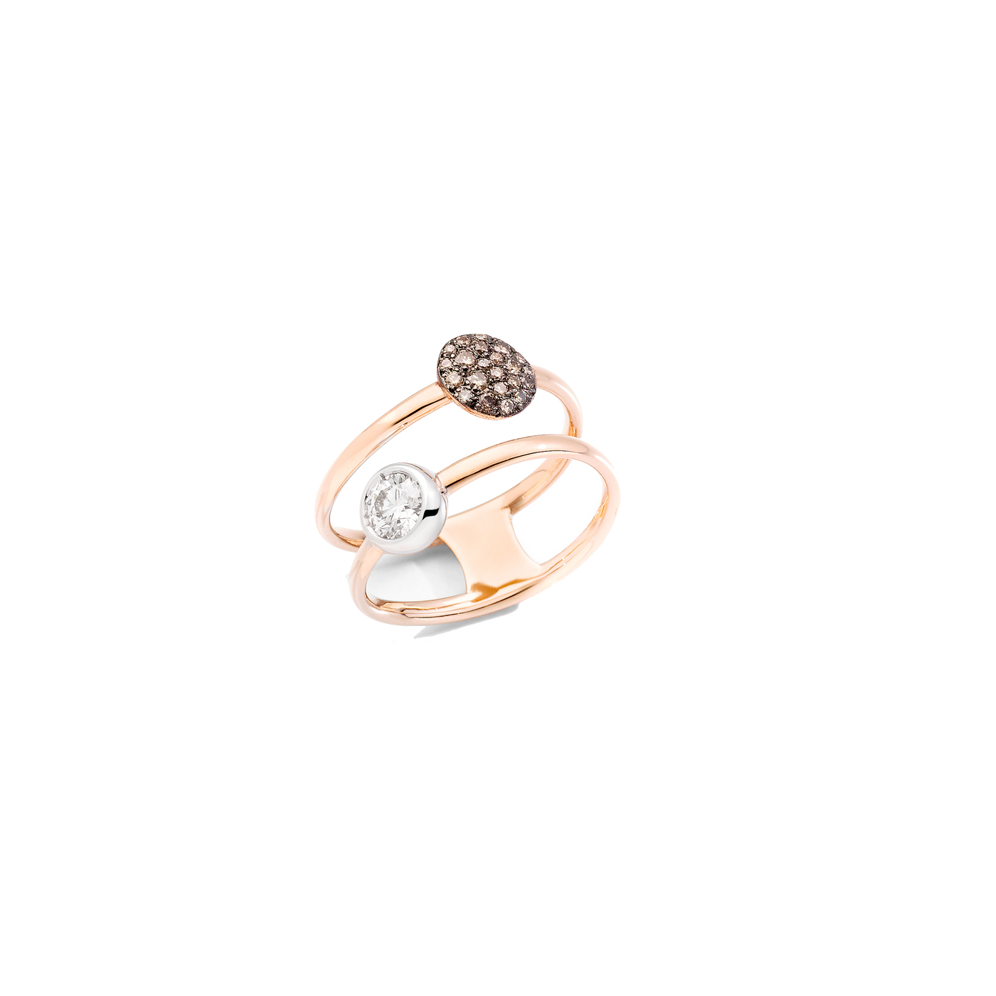 Pomellato Sabbia Ring PAC3051_O6BWR_DB0BR aus zwei Ringschienen Diamanten-Pave & Solitär