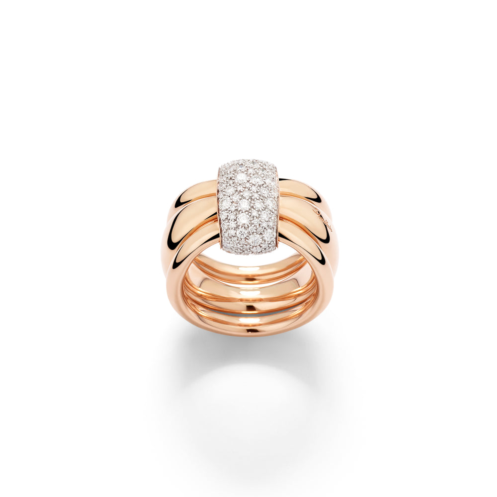 Pomellato Together Ring PAC6010_O7WHR_DB000 mit 3. reihiger Ringschiene und Diamantpave Band.