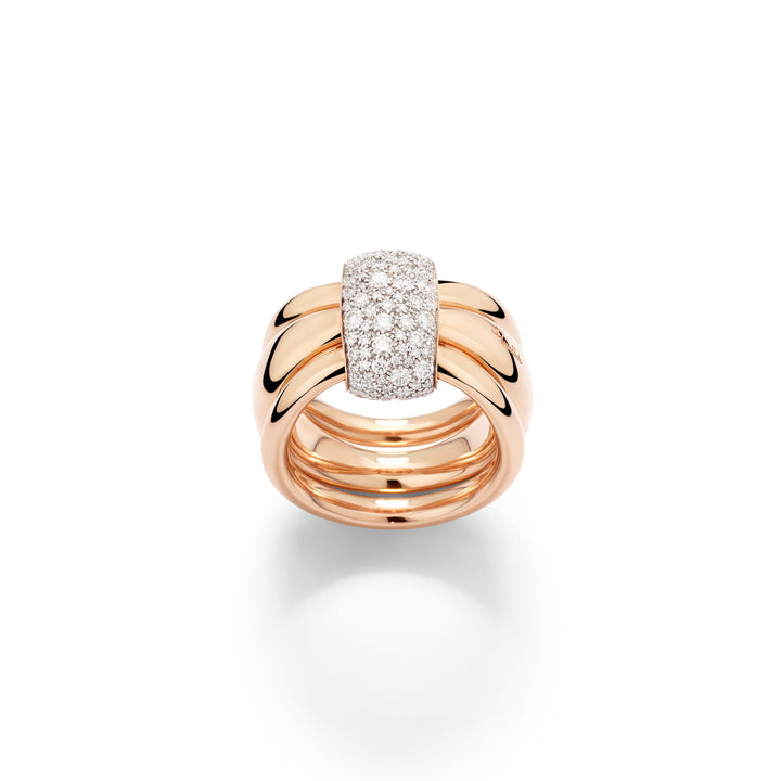 Pomellato Together Ring PAC6010_O7WHR_DB000 mit 3. reihiger Ringschiene und Diamantpave Band.
