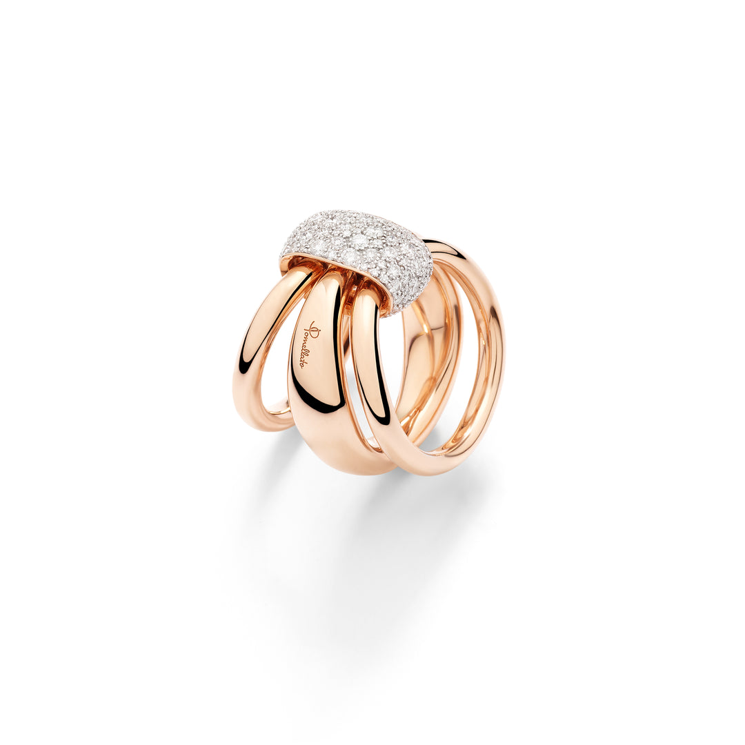 Pomellato Together Ring PAC6010_O7WHR_DB000 mit 3. reihiger Ringschiene und Diamantpave Band.