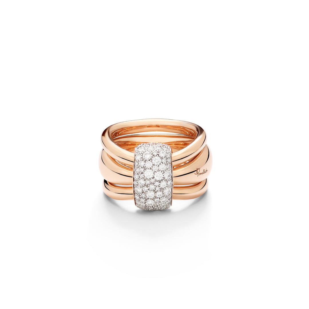 Pomellato Together Ring PAC6010_O7WHR_DB000 mit 3. reihiger Ringschiene und Diamantpave Band.