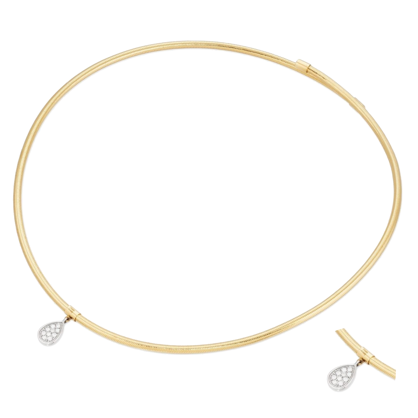 Ponte Vecchio Nobile Collier CG1708BRY , flexibles Schlangen Collier aus Gelbgold und einen Tropfenanhänger aus Weißgold und Diamanten. ( Vergrößerte Ansicht Anhänger)