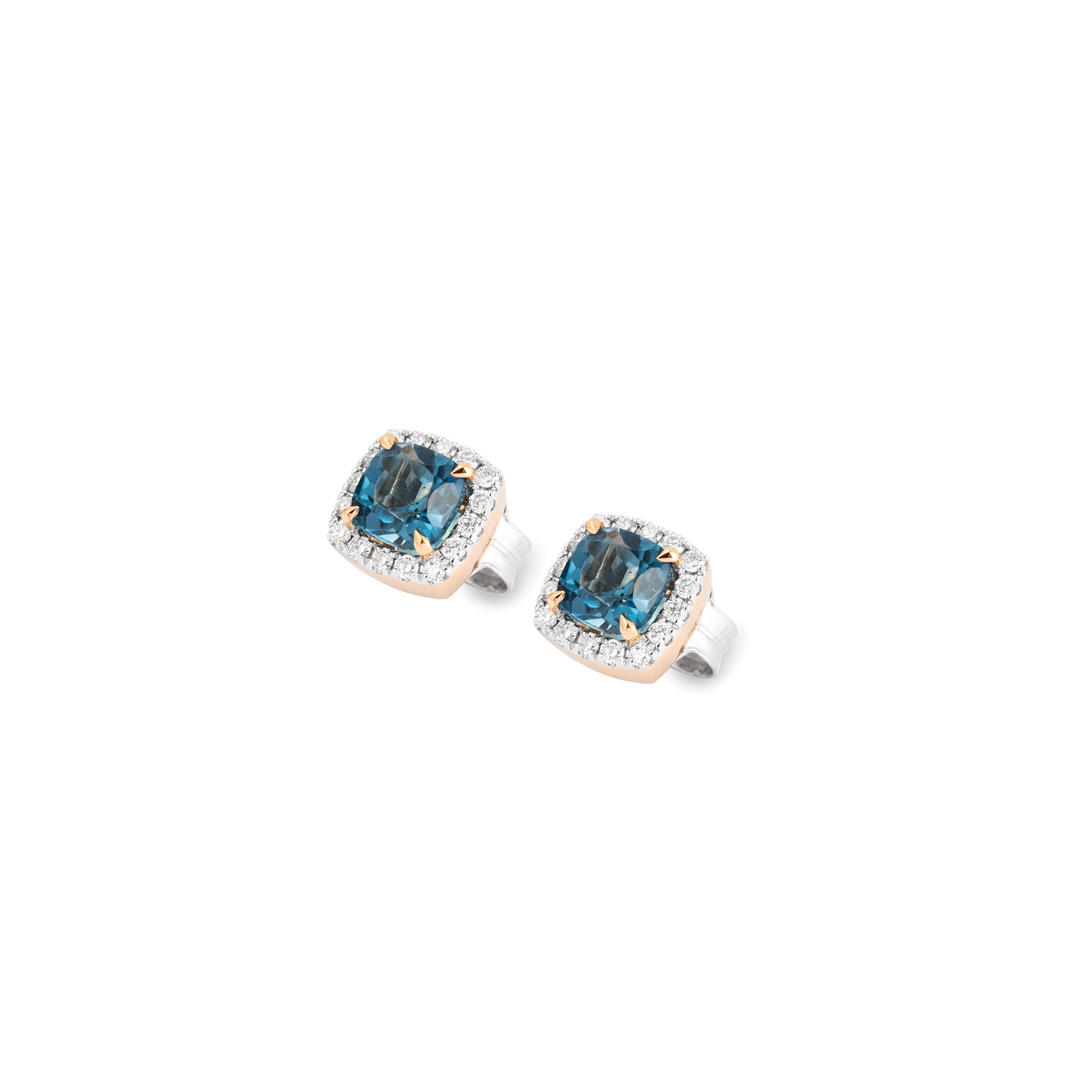 Ponte Vecchio Iris MIni Ohrstecker CO1919SPR aus Roségold, London Blue Topas und Diamanten