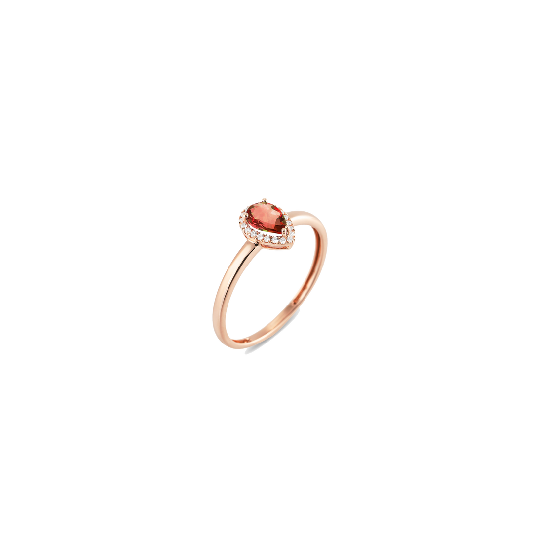 Ponte Vecchio RIng Iris Mini CA201AGRR aus Roségold, Granat und kleinen weißen Diamanten.
