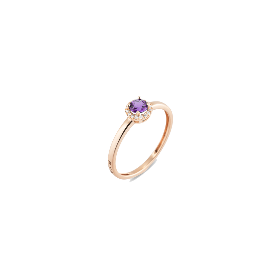 Ponte Vecchio Iris Mini Ring CA2013AMR aus Roségold , Amethyst und kleinen weißen Diamanten im Brillantschliff.