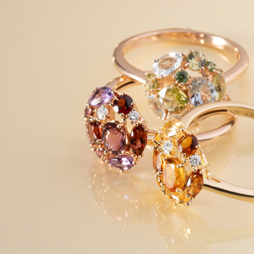 Ponte Vecchio Iris Ring CA1758GRR-P aus Roségold, Rubin, Granat, Amethyst und Diamanten
