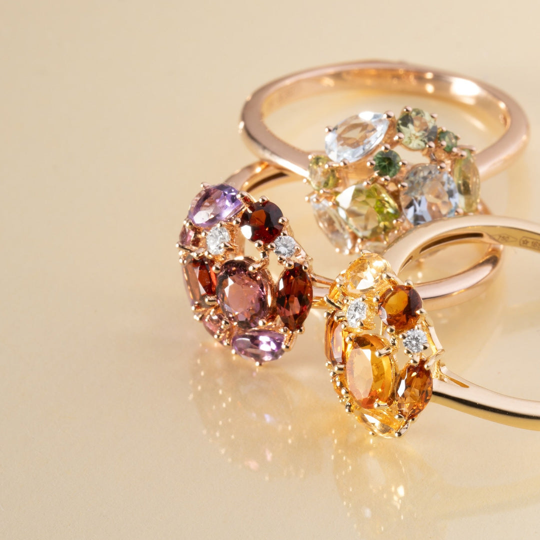 Ponte Vecchio Iris Ring CA1758GRR-P aus Roségold, Rubin, Granat, Amethyst und Diamanten