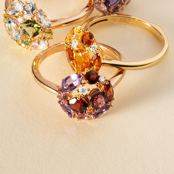 Ponte Vecchio Iris Ring CA1758GRR-P aus Roségold, Rubin, Granat, Amethyst und Diamanten
