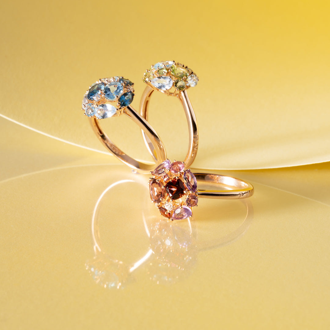 Ponte Vecchio Iris Ring CA1758GRR-P aus Roségold, Rubin, Granat, Amethyst und Diamanten