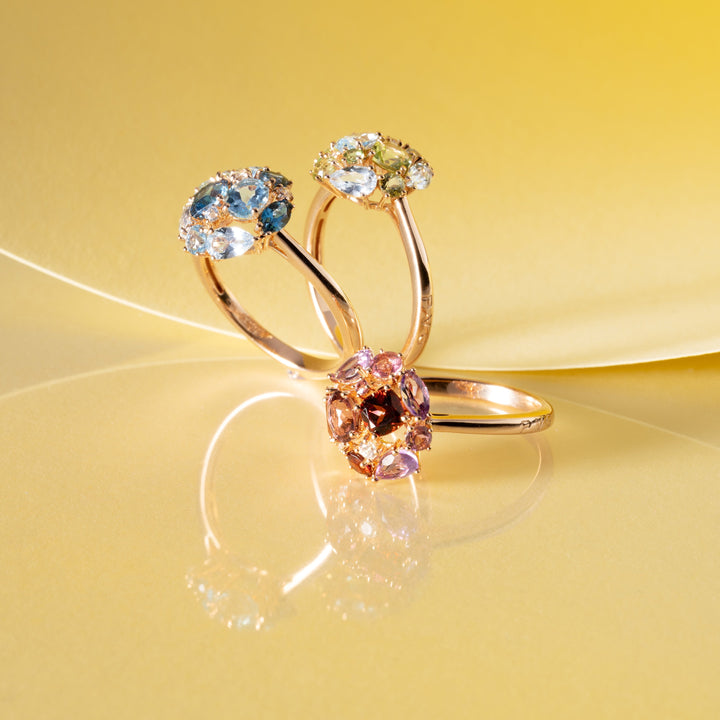Ponte Vecchio Iris Ring CA1758GRR-P aus Roségold, Rubin, Granat, Amethyst und Diamanten